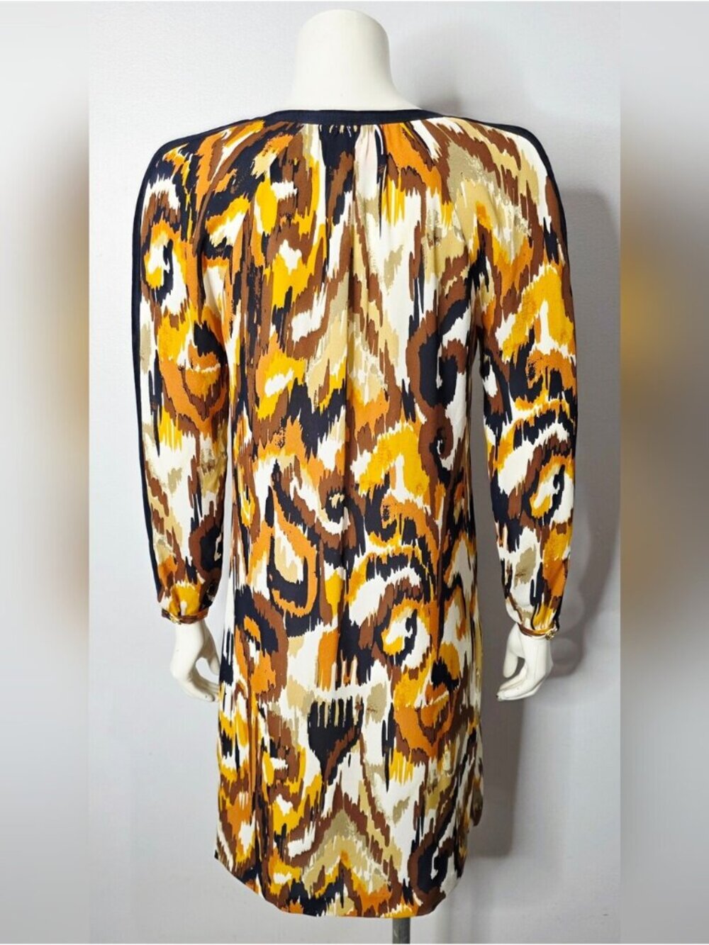 Tory Burch Silk Long Sleeve Ikat Tunic Dress - Picture 9 of 10